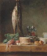 Jean Baptiste Simeon Chardin Style life with fish, Grunzeug, Gougeres shot el as well as oil and vinegar pennant on a table oil painting on canvas